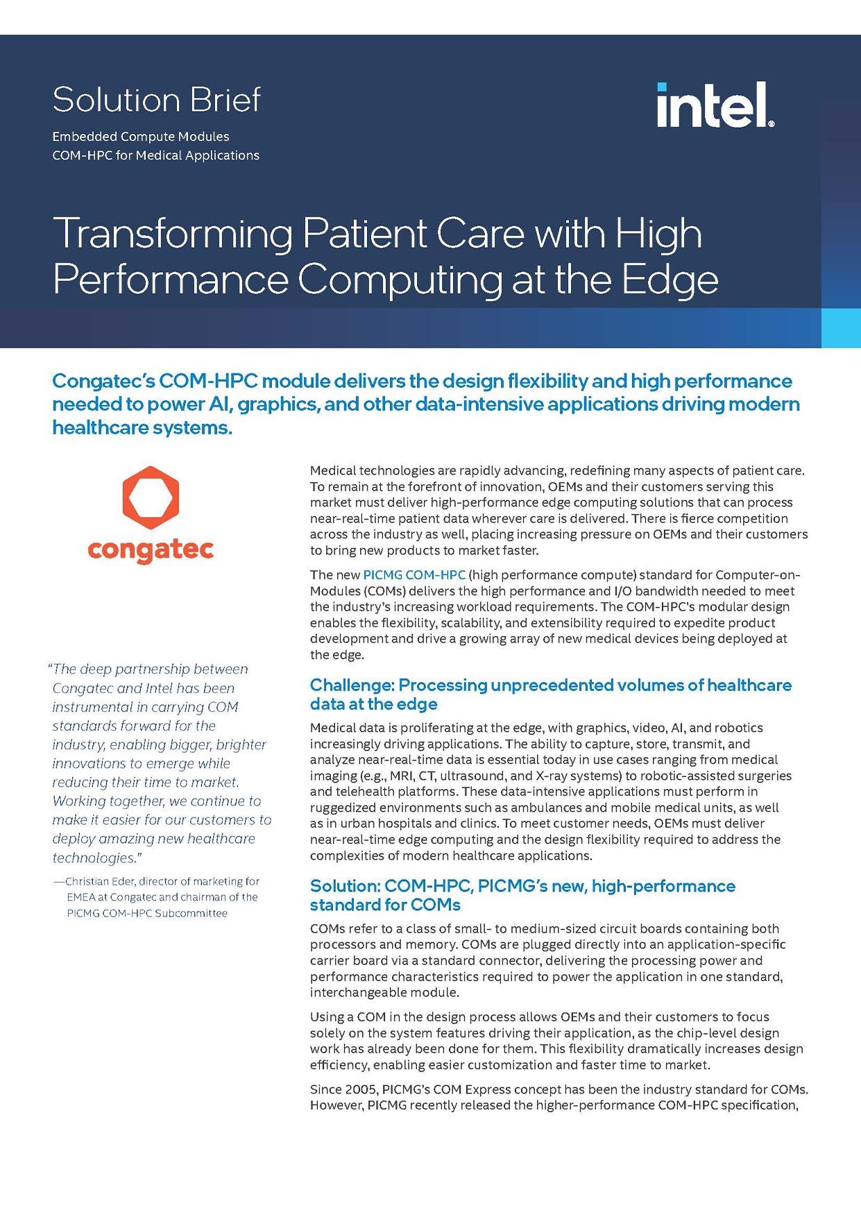 congatec-Transforming Patient Care with High Performance Computing at the Edge